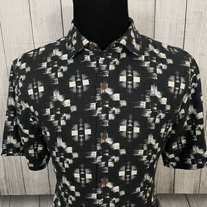 Tommy Bahama Men's Large Black & White Geometric Silk Blend Button-Front Shirt